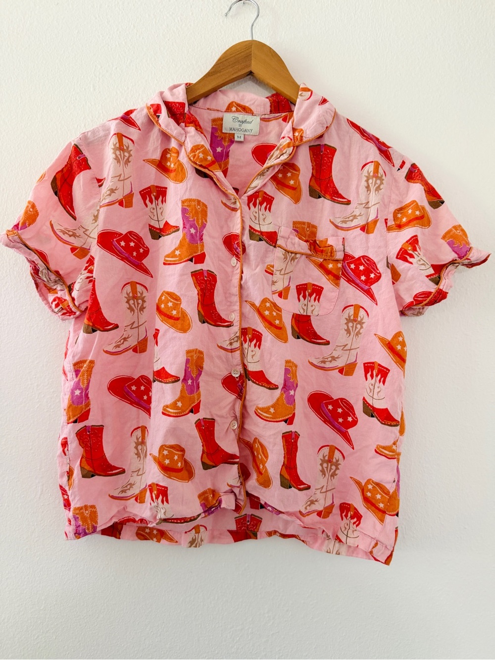 Crafted by Mahogany Pink Cowboy Western Button Down Pajama Top